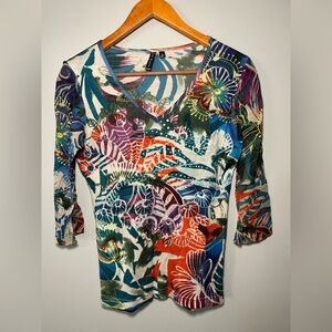 Le Mieux Studio Colorful Floral V-Neck Top Y2K S